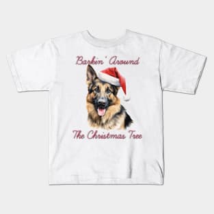 Christmas German Shepherd Dog in Santa Hat Kids T-Shirt